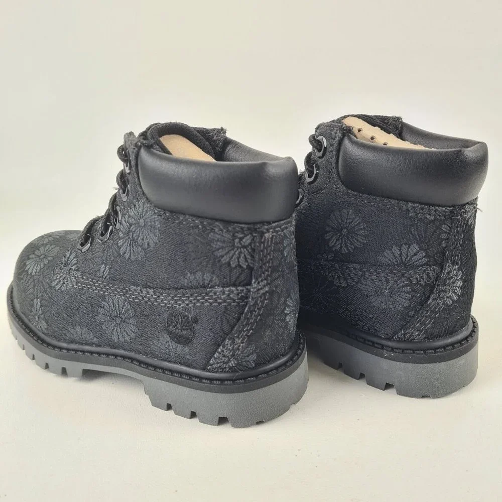 Timberland 6 IN Classic Toddler Boots Black Floral Leather - Picture 8 of 12